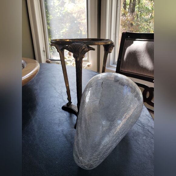 Glass Cone Bowl w/Brass Ram Footed Stand - Picture 8 of 9